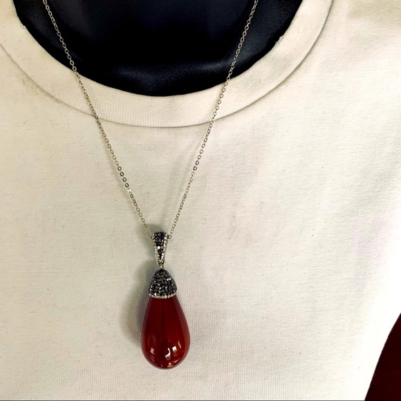 Big Semiprecious stone light brown gem stone pendant necklace rhinestones chain - Picture 6 of 15